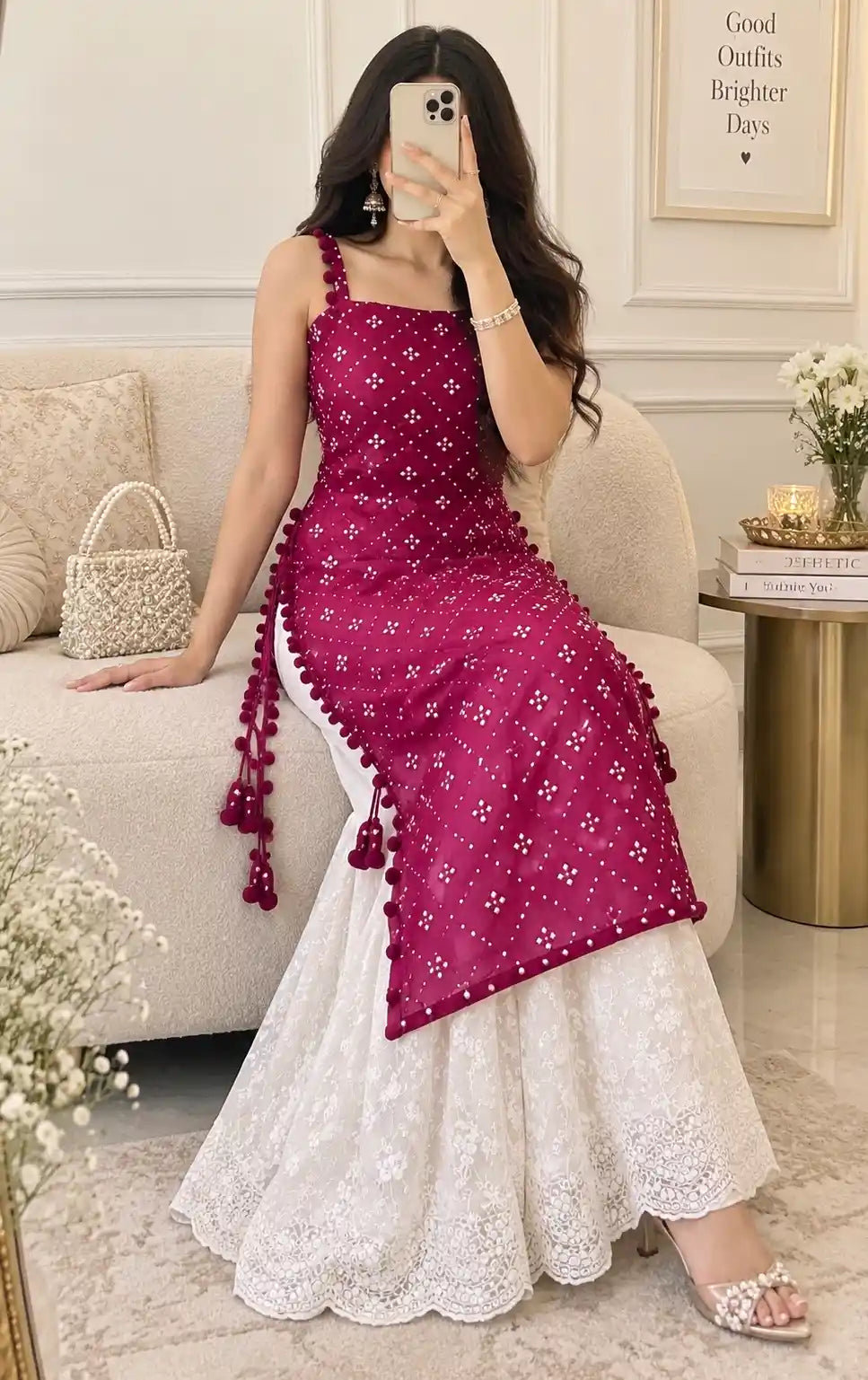 Shimmer Wine Embroidered Gulnaz Kurta
