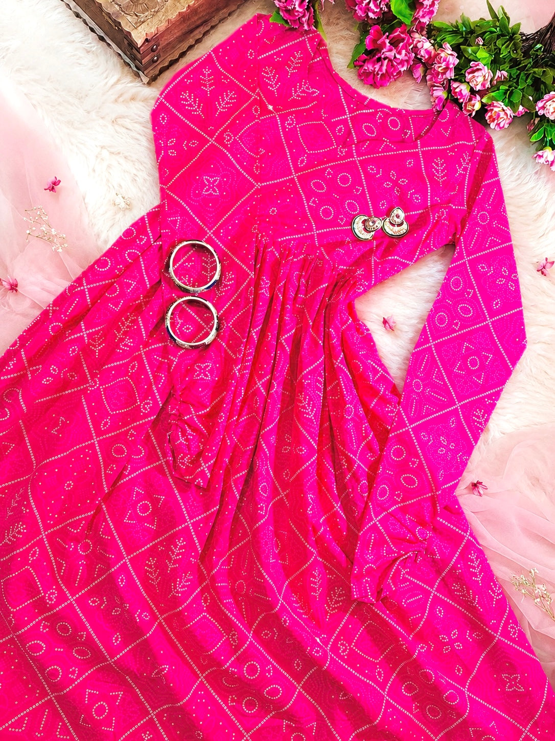 Mulmul Bandhej Jaipuri Twirl Kurta