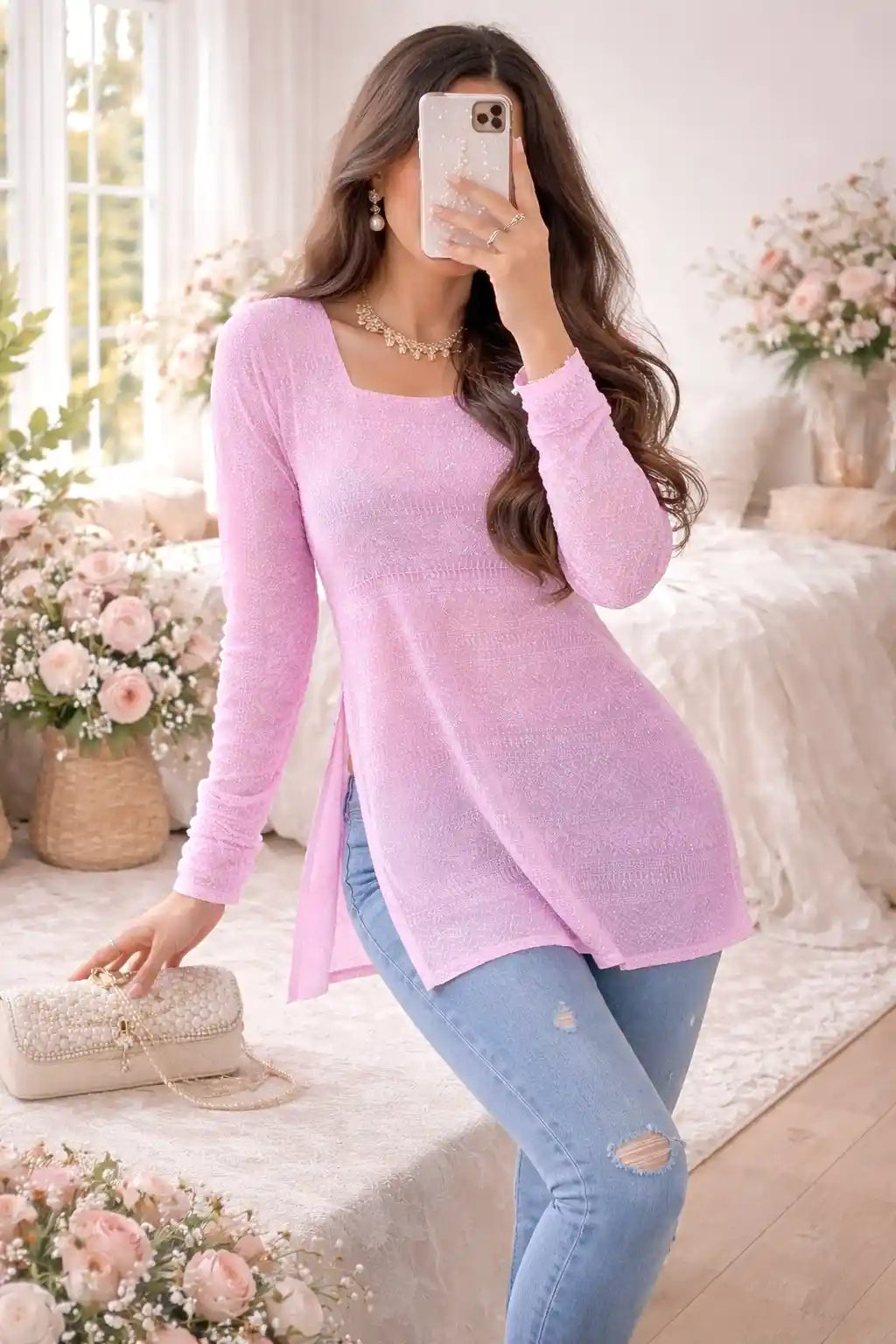 Blossom Pink Short Gulnaz Kurta