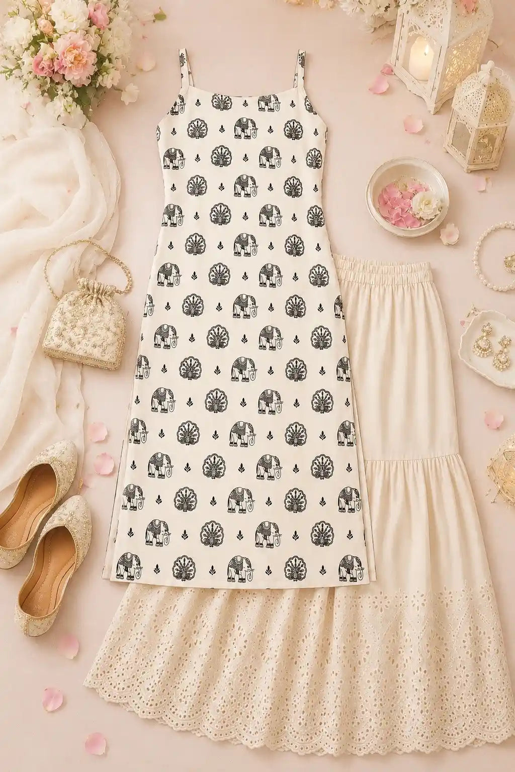 Noor Ivory Elephant Print Kurta