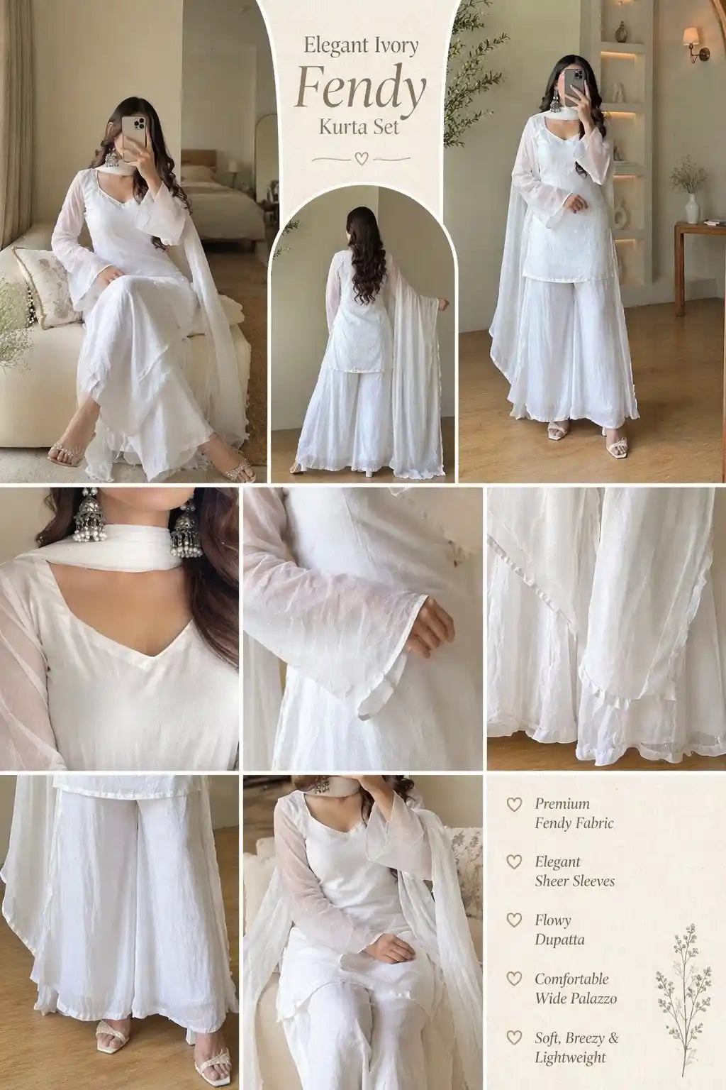 Elegant Ivory Fendy Kurta Set