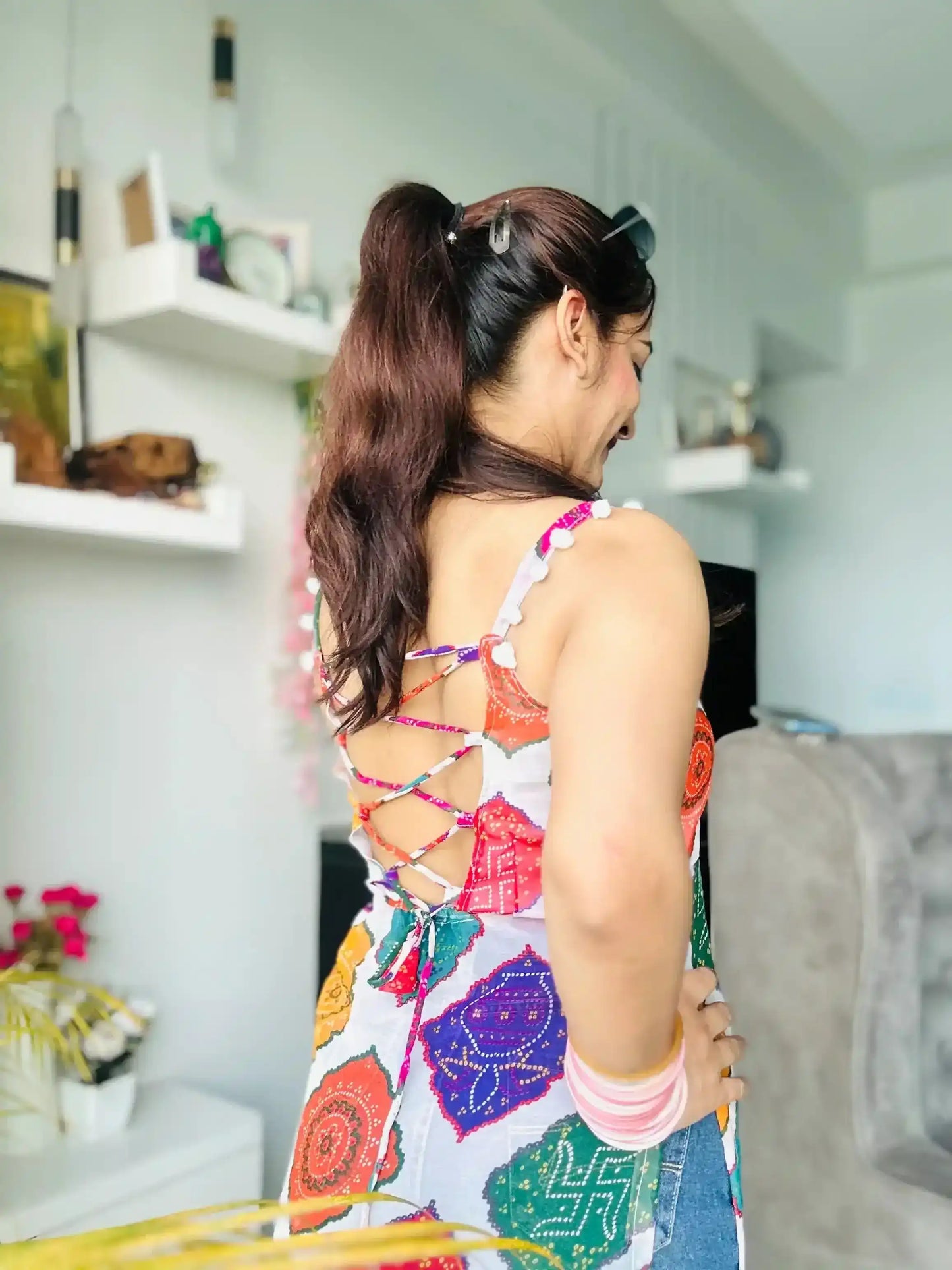 Vibrant Bandhani Back Tie Top