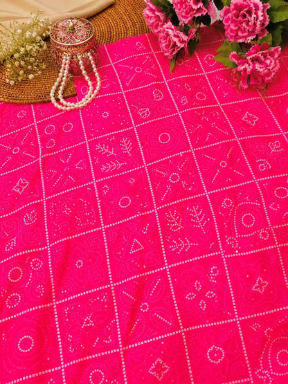 Hot Pink Bandhani Style Cotton Fabric