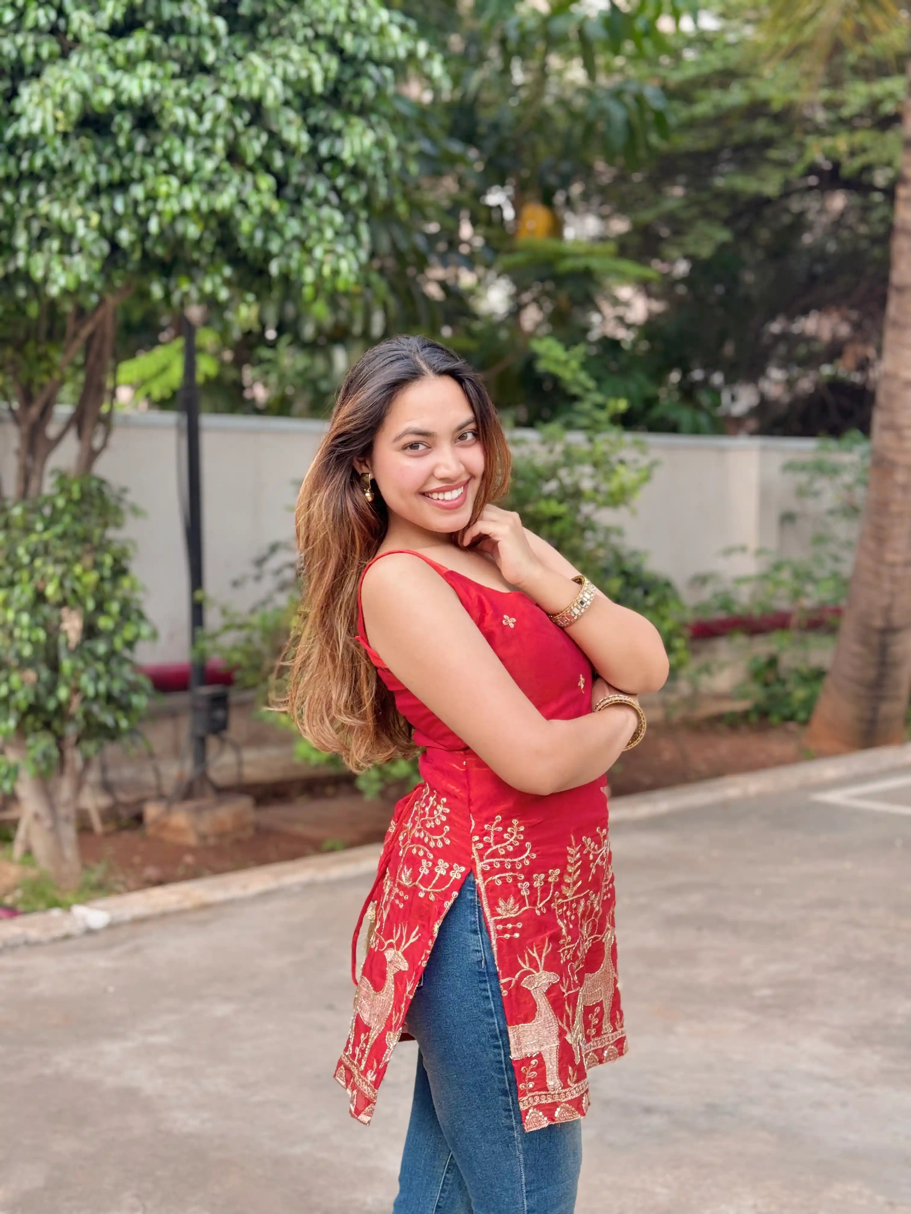 Scarlet Red Hand Embroidered Kurta