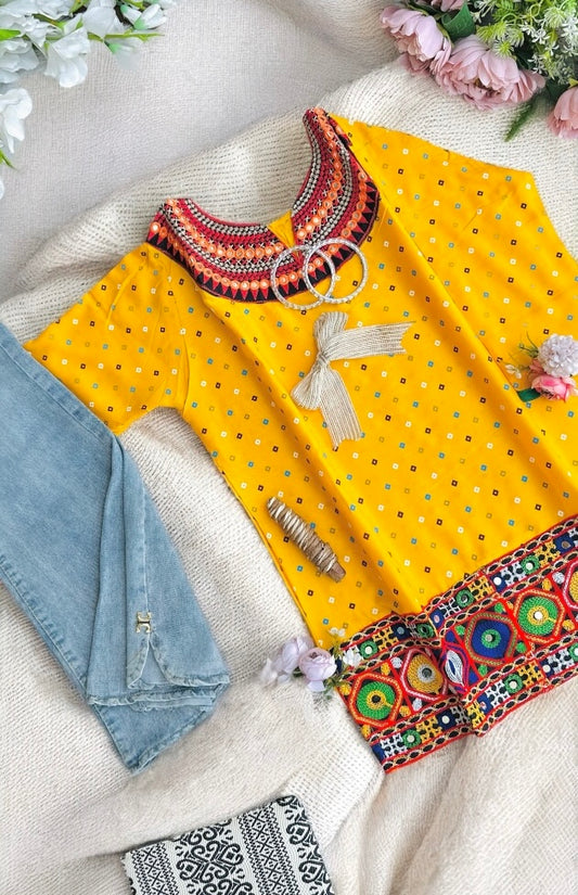 Yellow Bandhej Gamti Kurta