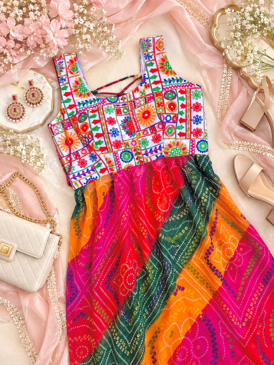 Rangreza Bandhej Back Tie Kurti
