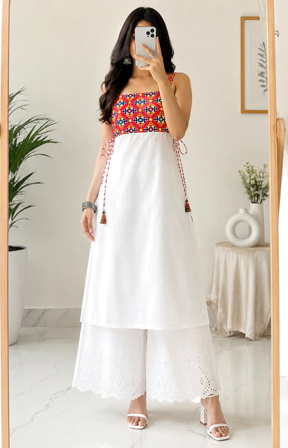White Gulnaz Kutchi Embroidered Kurta
