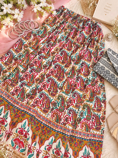Rustic Jaipuri Printed Flared Twirl Skirt
