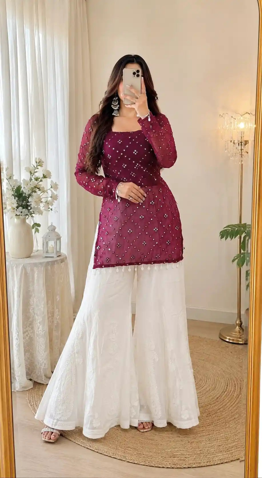 Vintage Wine Gulnaz Embroidered Kurta