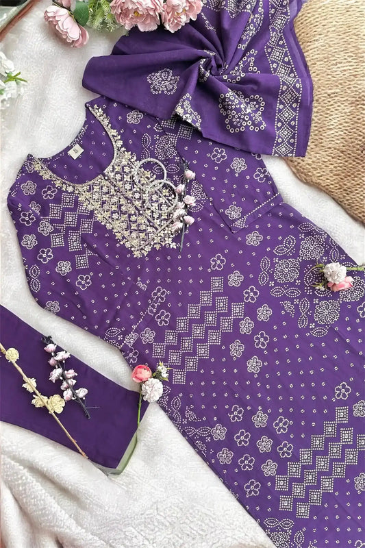 Meher’s Royal Purple Bandhej Suit