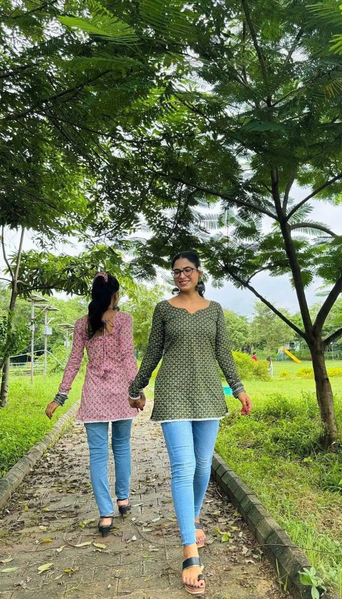 Gulmohar Green Handblock Kurti