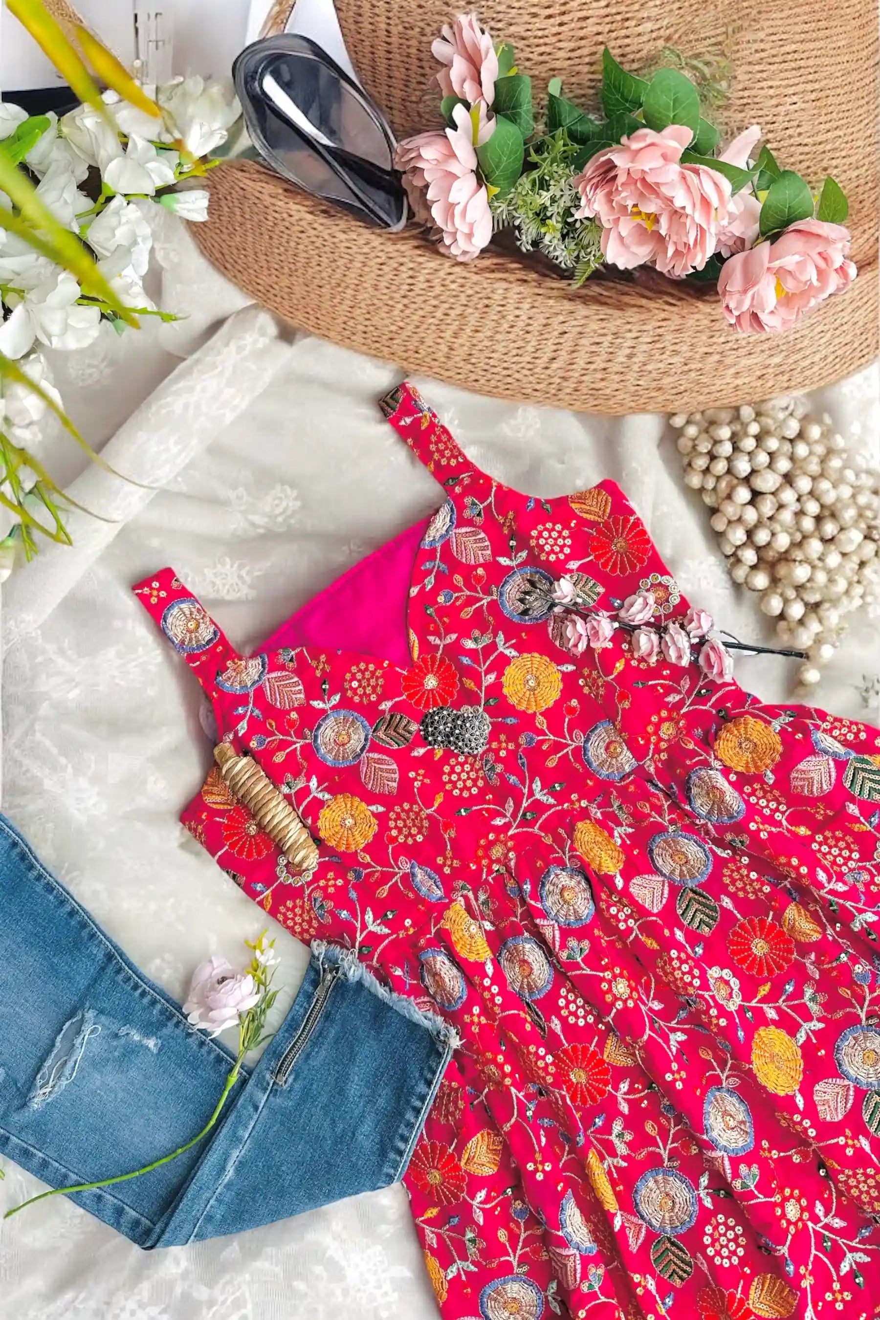 Rosy Pink Gulnaz Embroidered Peplum