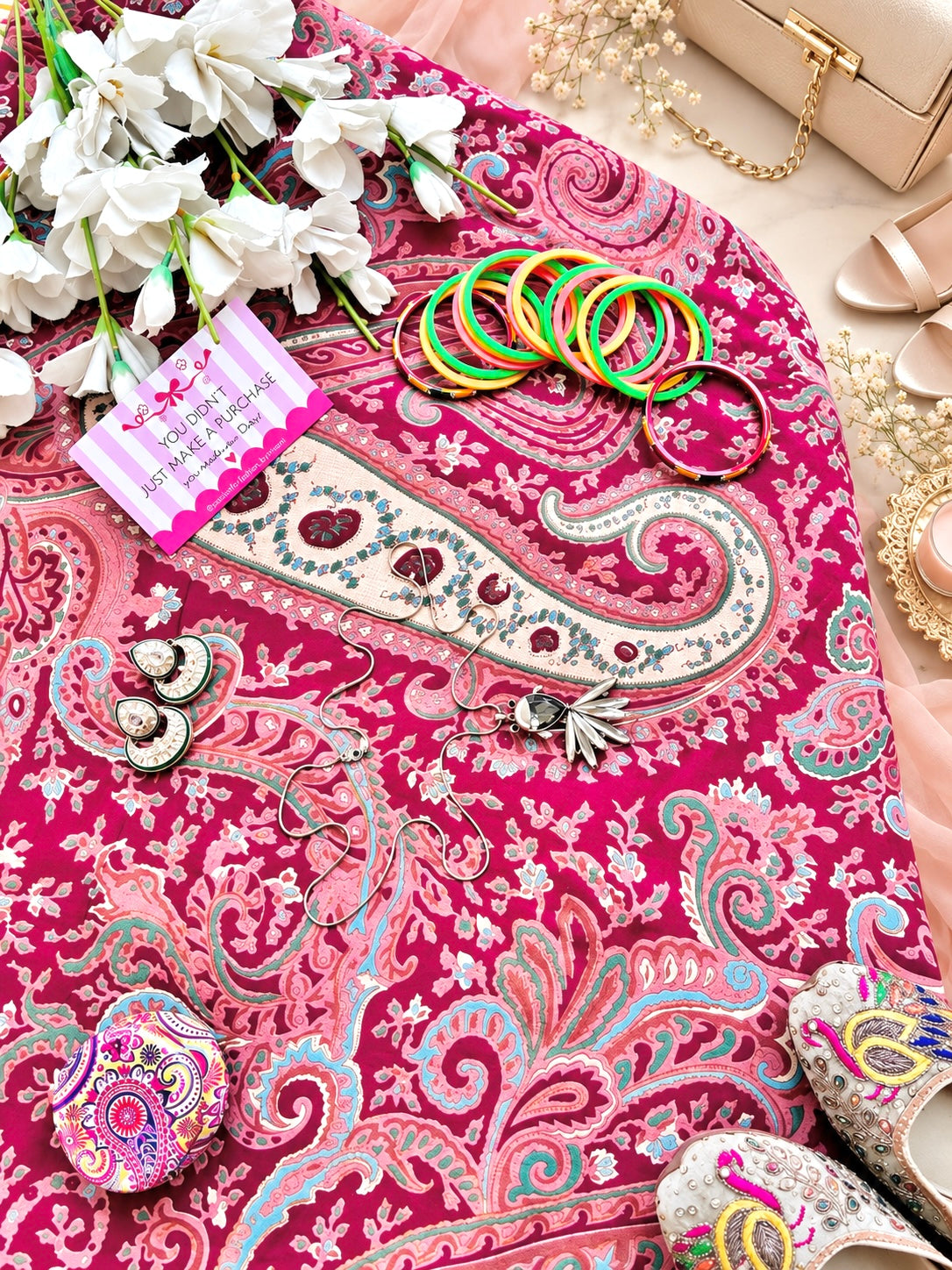Rani Pink Paisley Floral Printed Fabric Cut