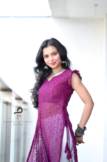 Fine Wine Embroidered Frill Gulnaz Kurta
