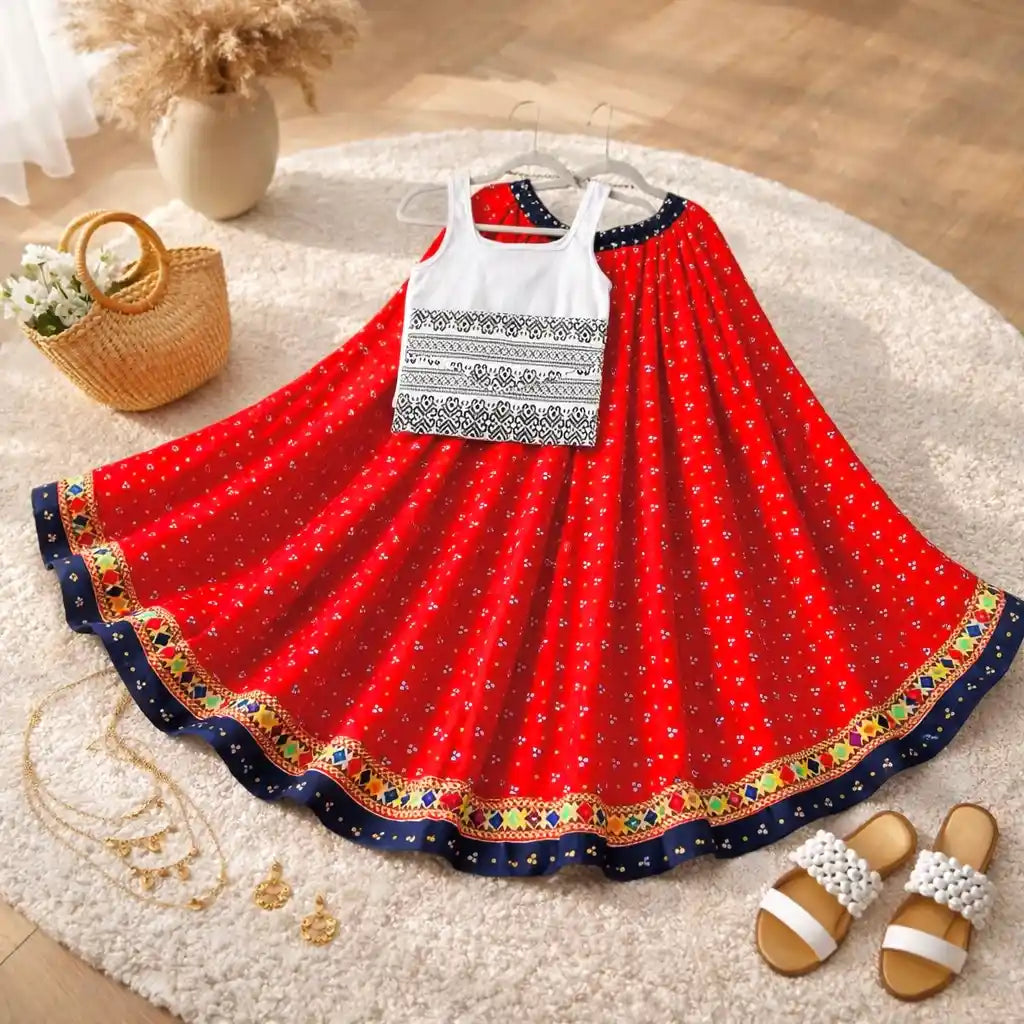 Red Bandhej Jaipuri Twirl Skirt