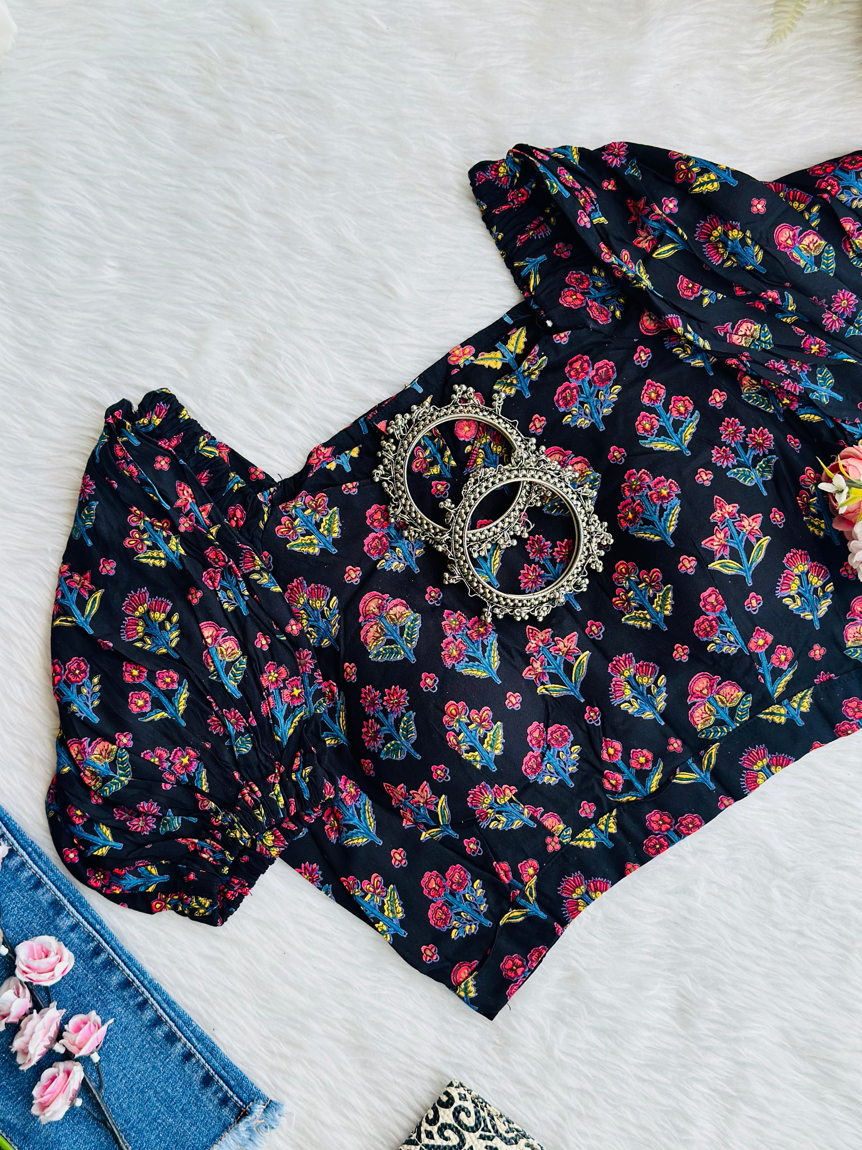 Black Puff Sleeve Blouse