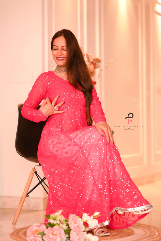 Hot Pink Gulnaz Embroidered Anarkali