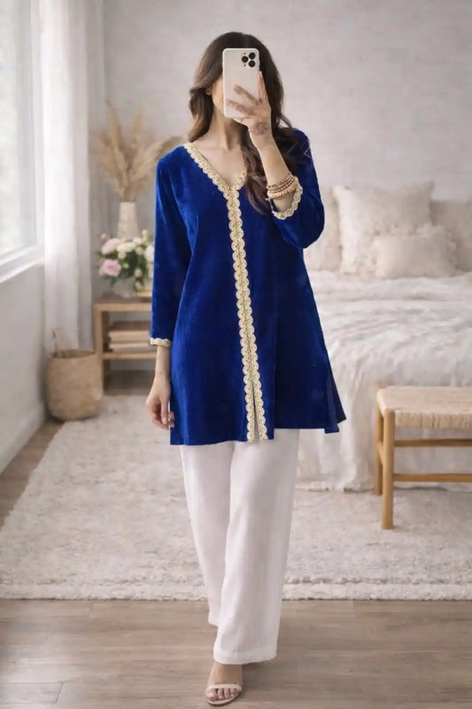 Midnight Embroidered Velvet Kurti