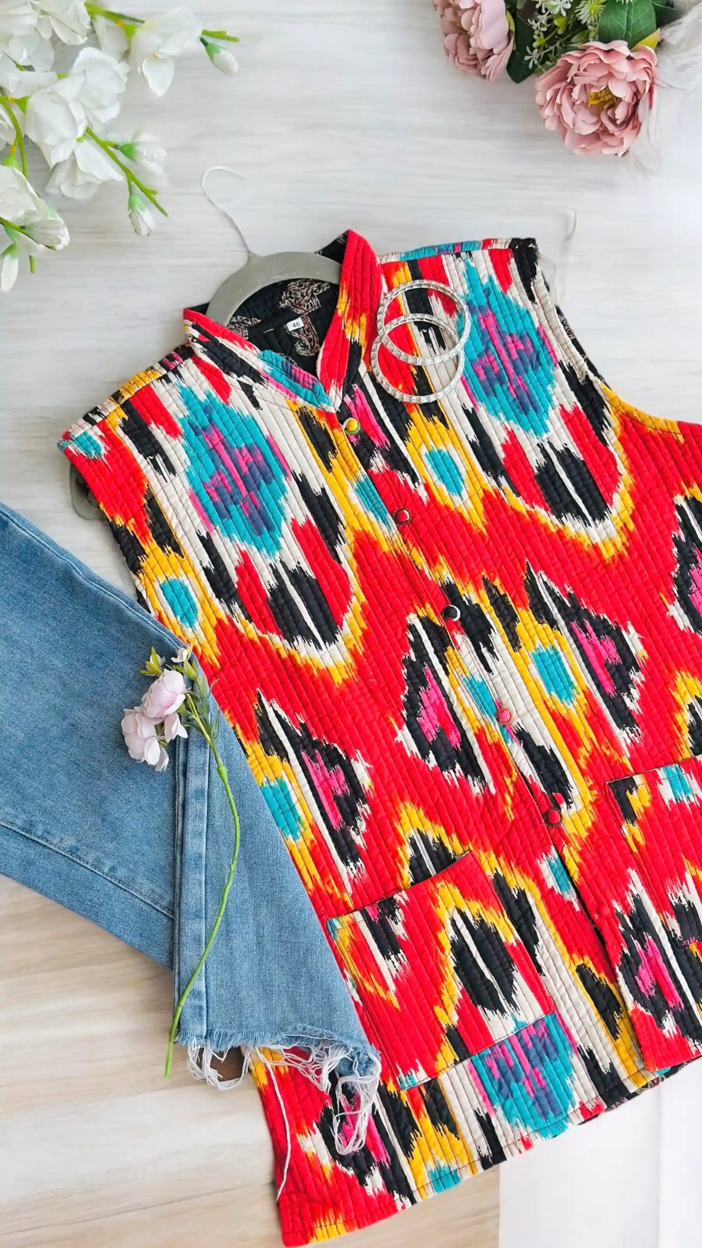 Red Ikkat Jaipuri Jacket