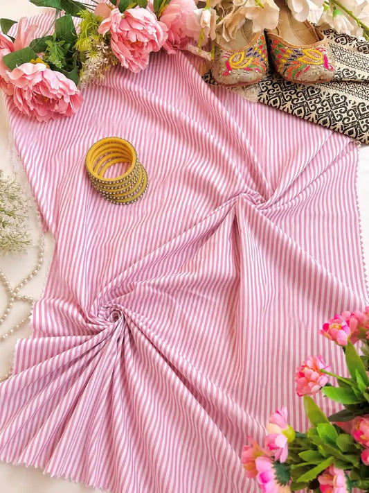 Ivory Stripe Handprinted MulMul Fabric Cut