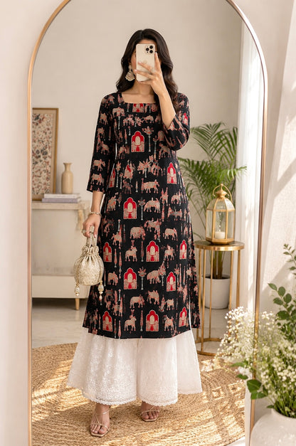 Black Worli Rangriti Budget Kurta