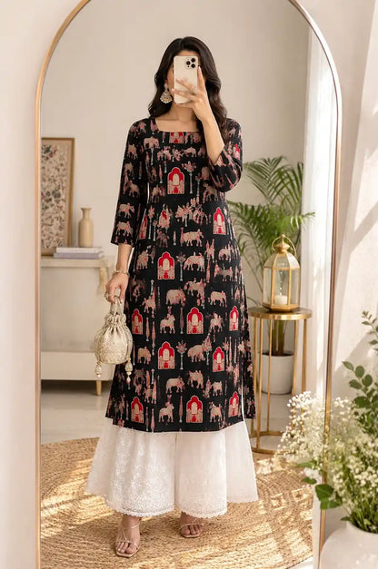 Black Worli Rangriti Budget Kurta