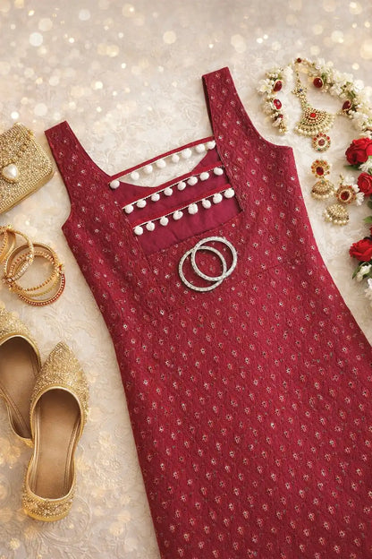 Nakhra Maroon Gulnaz Embroidered Kurta