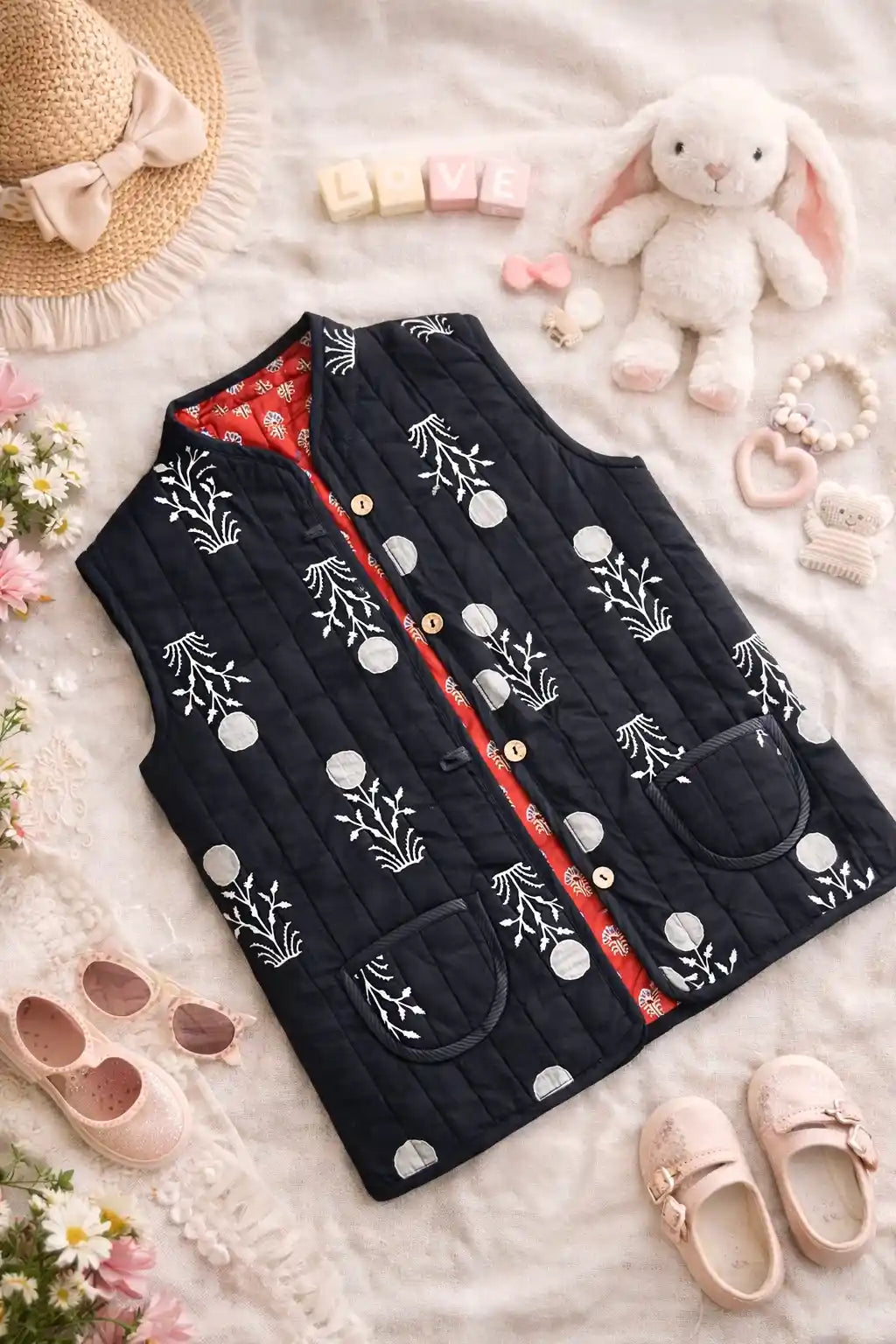 Kids Reversibe Black Jaipuri Jacket