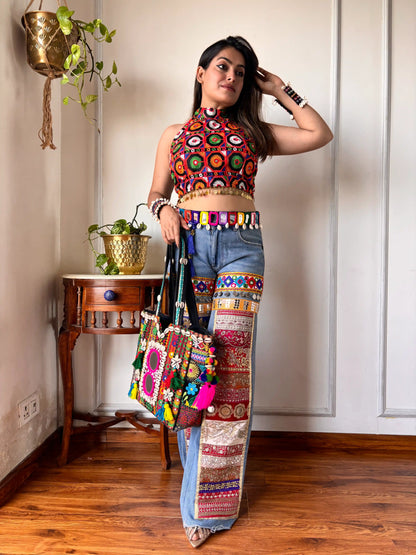 Embroidered Mandala Crop Top