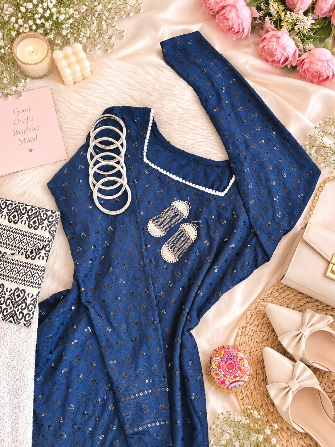 Gulnaz Blue Sequin Embroidered Kurta
