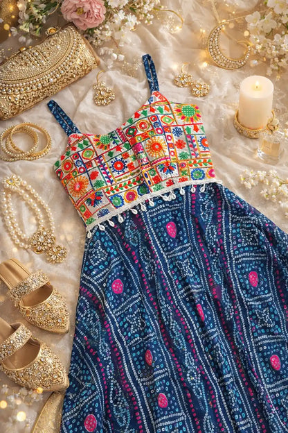 Azure Blue Bandhej Gulnaz Anarkali