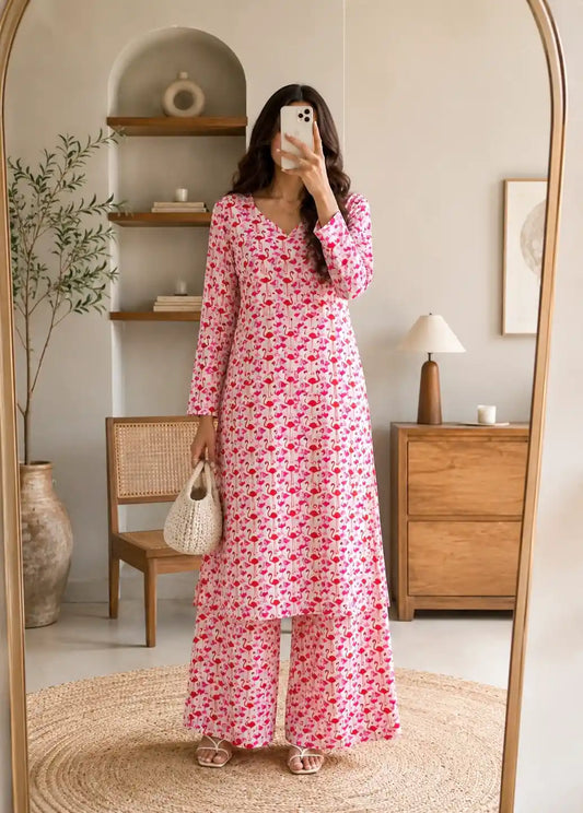 Meher Boho Flamingo Print Ethnic Set