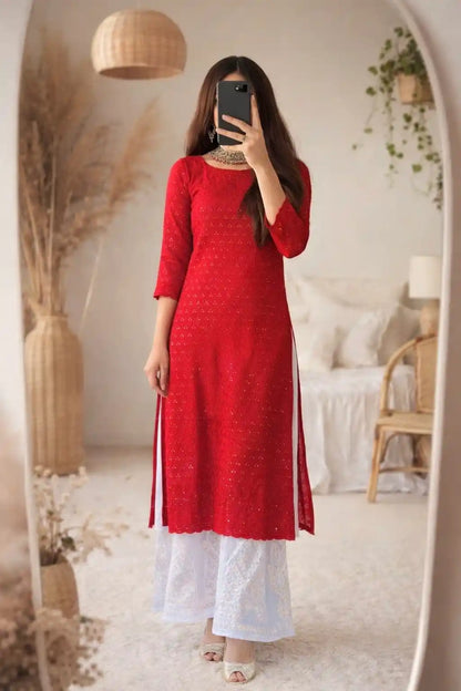 Rosy Maroon Sequence Embroidered Kurta