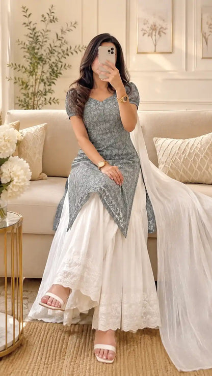 Grey Embroidered Gulnaz Designer Kurta