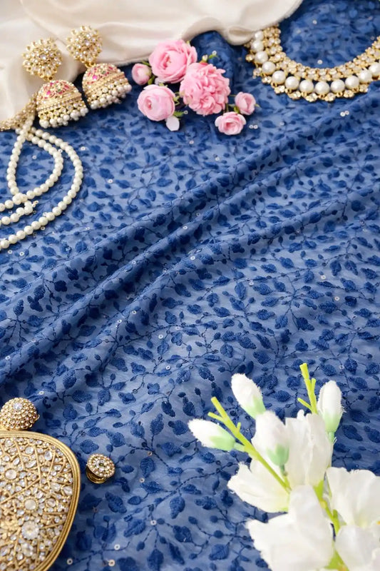 Hot Blue Gulnaz Embroidered Fabric Cut