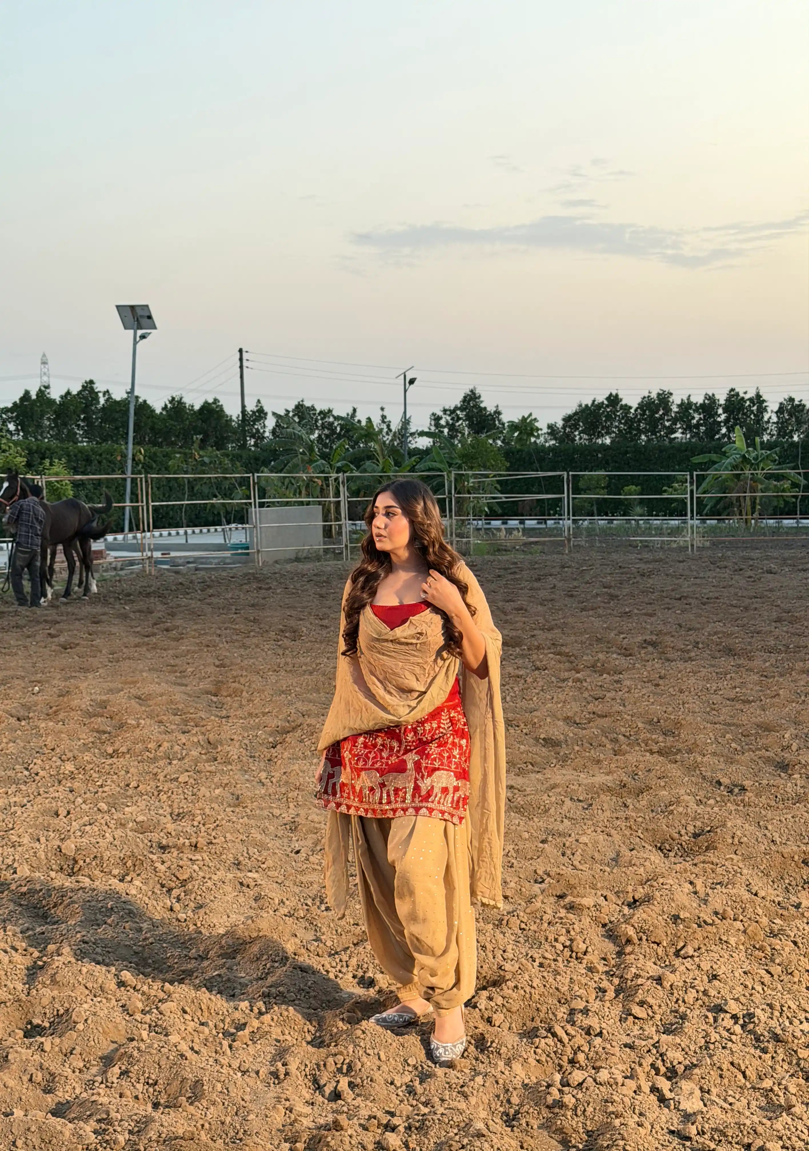 Scarlet Embroidered Motif Patiala Set