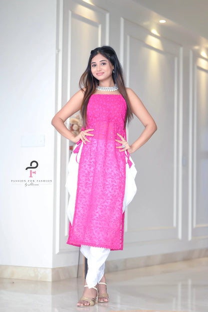 Hot Pink Gulnaz Embroidered Kurta