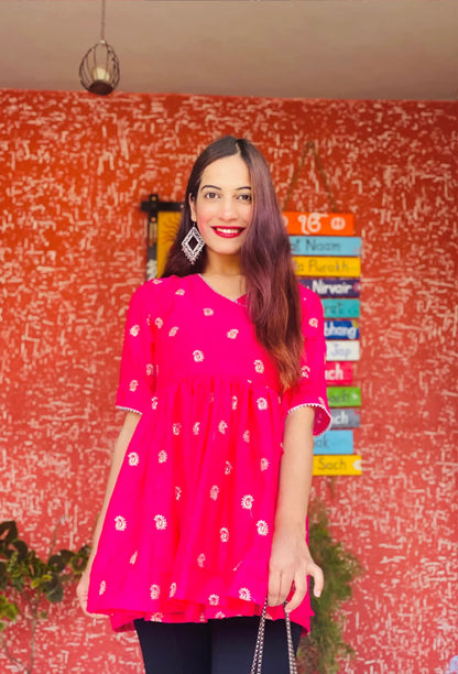 Pink Embroidered Angrakha Top
