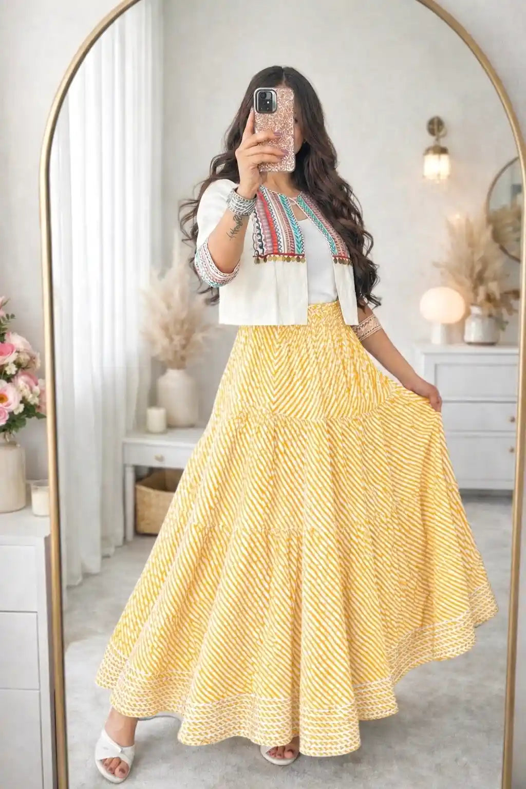 Yellow Lehriya Jaipuri Twirl Skirt