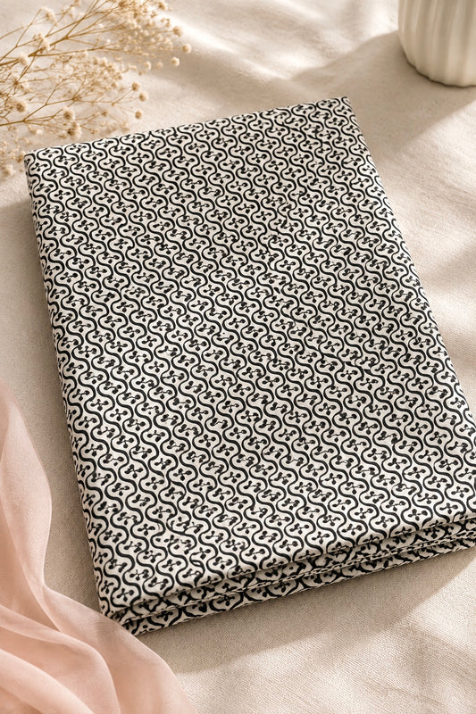 Black Geometric Handblock Print Cotton Fabric Cut