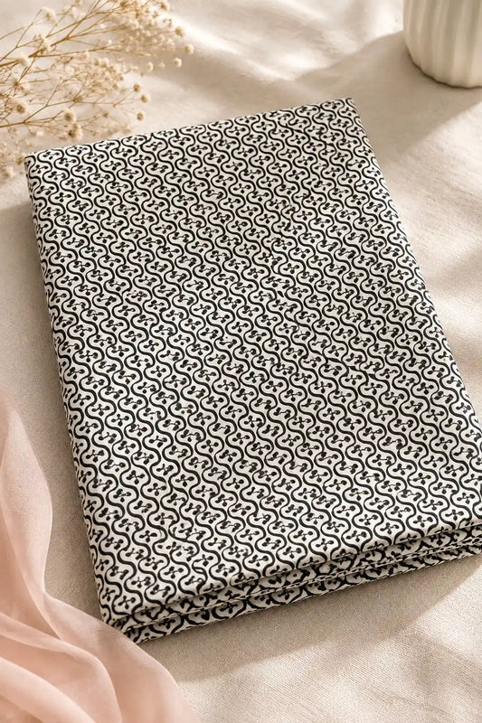 Black Geometric Handblock Print Cotton Fabric Cut