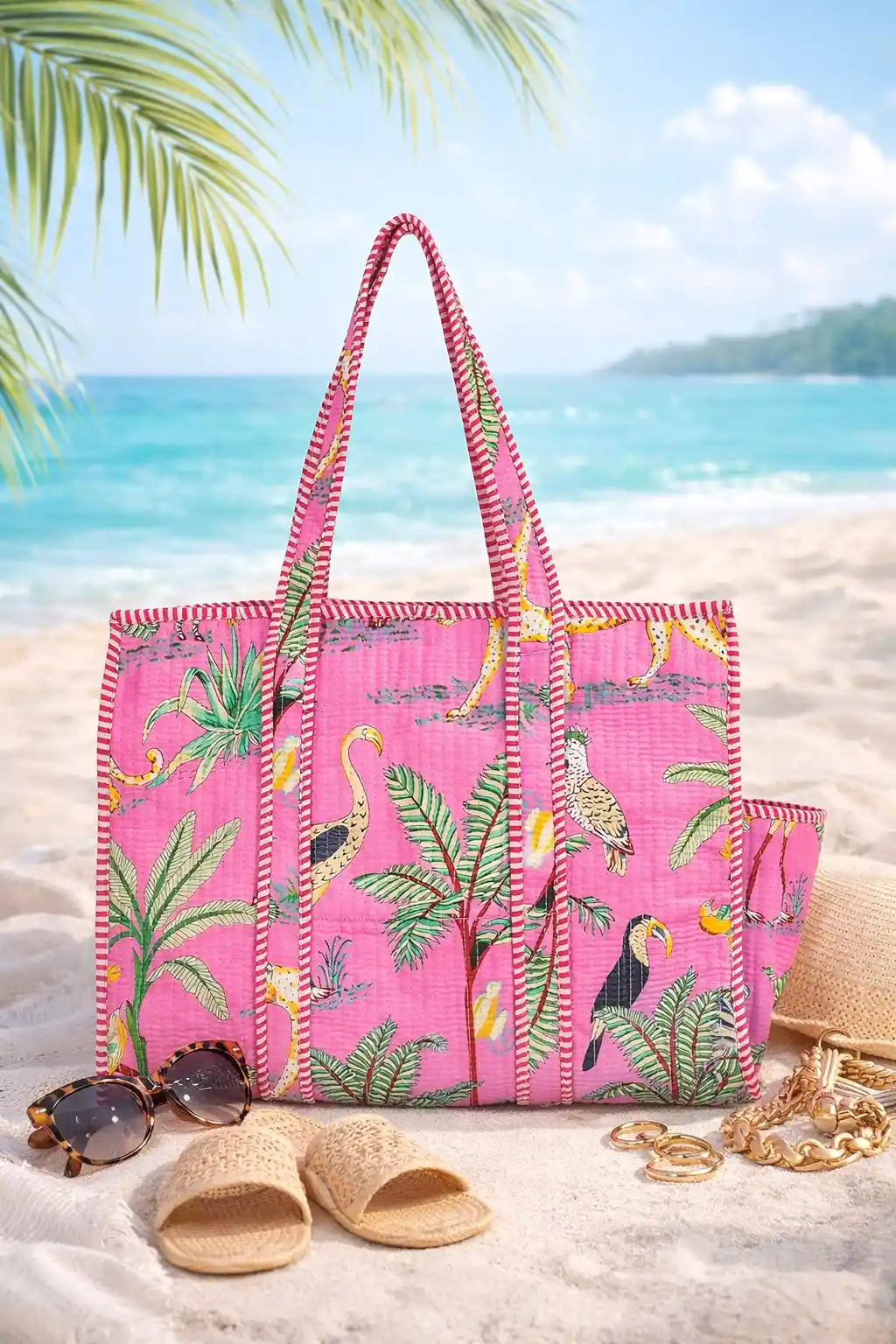 Pink Artisan Block Printed Tote Bag