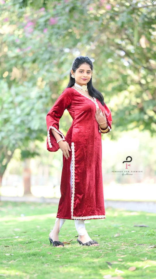 Rose Maroon Velvet Gulnaz Kurta