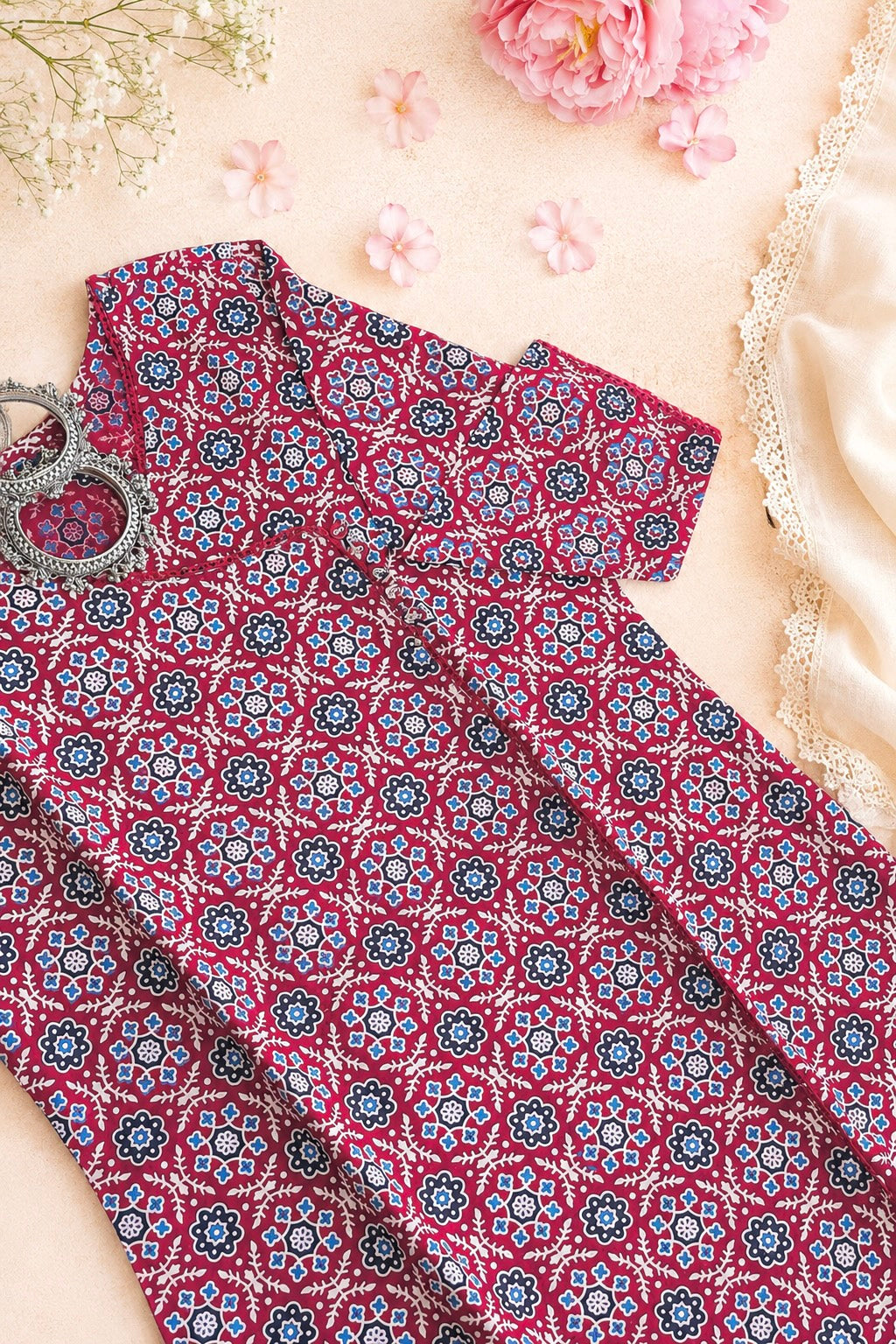 Angrakha Maroon Mul Budget Kurta