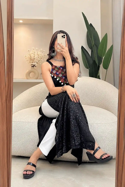 Sequence Black Gulnaz Embroidered Kurta