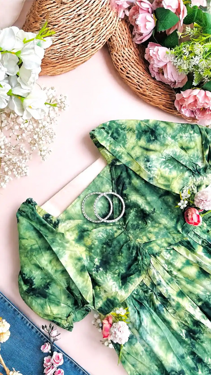 Forest Green Tye Dye Peplum Top