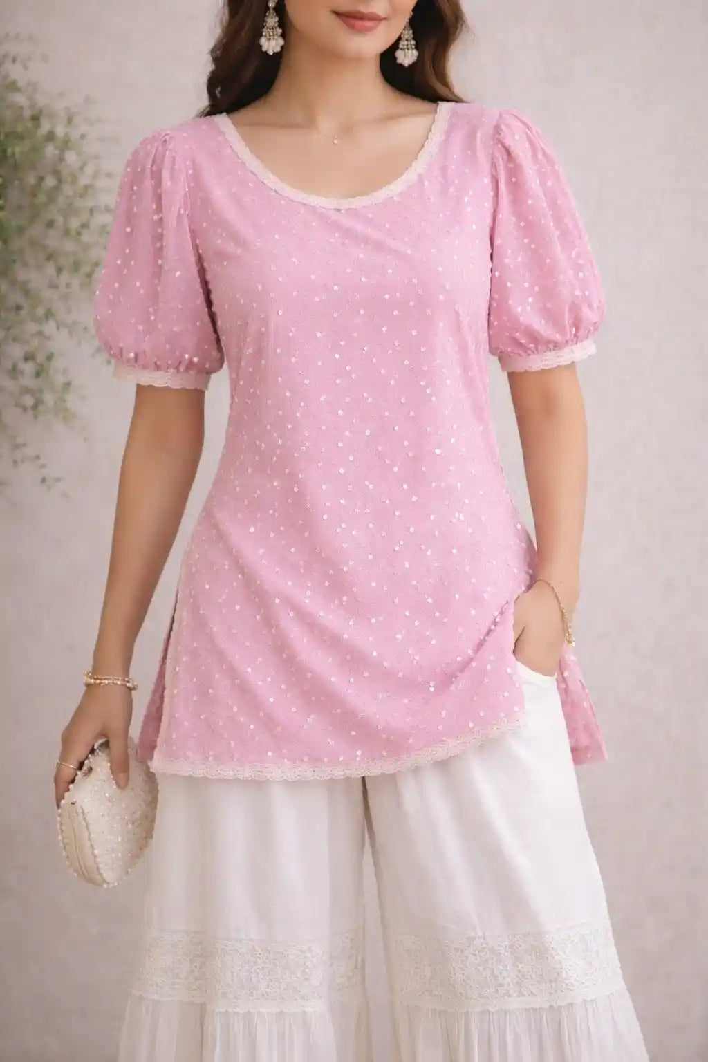 Gulnaz Pink Embroidered Short Kurta