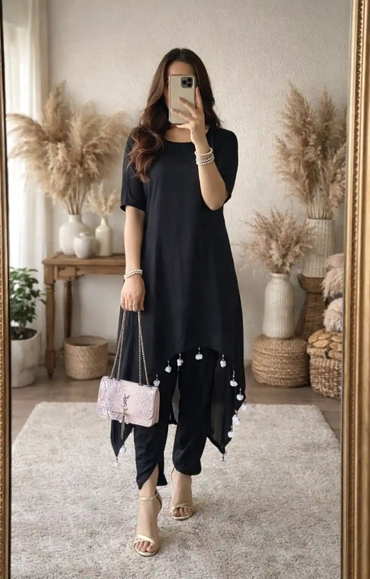 Moon Black Dhoti Coord Set