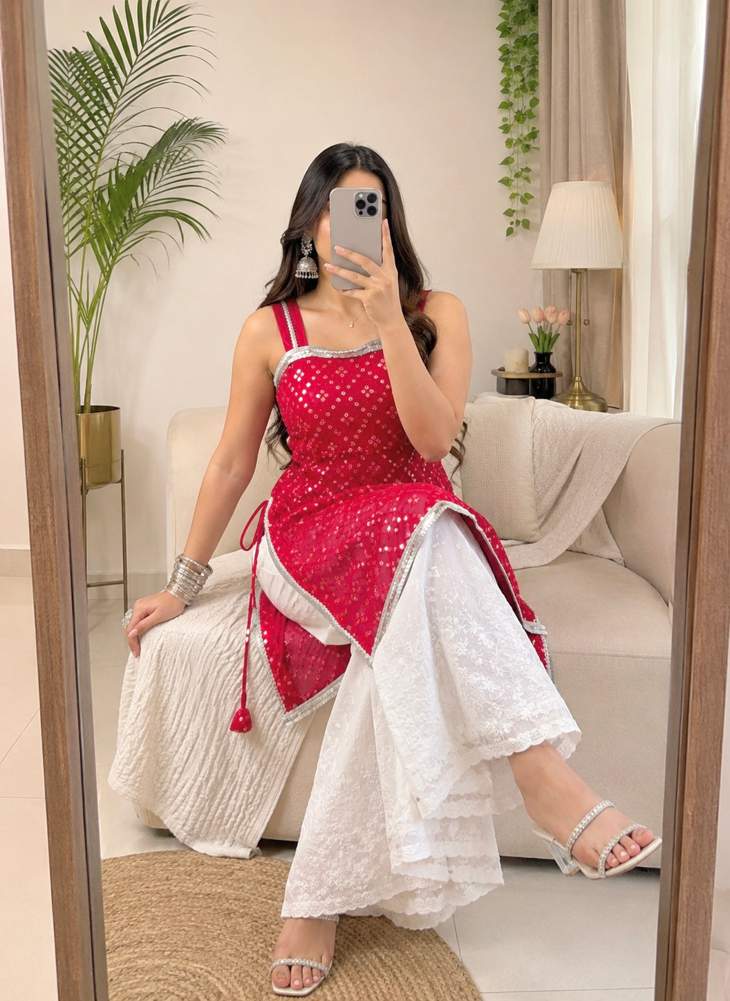 Fenil’s Scarlet Maroon Mirror Gulnaz Kurta