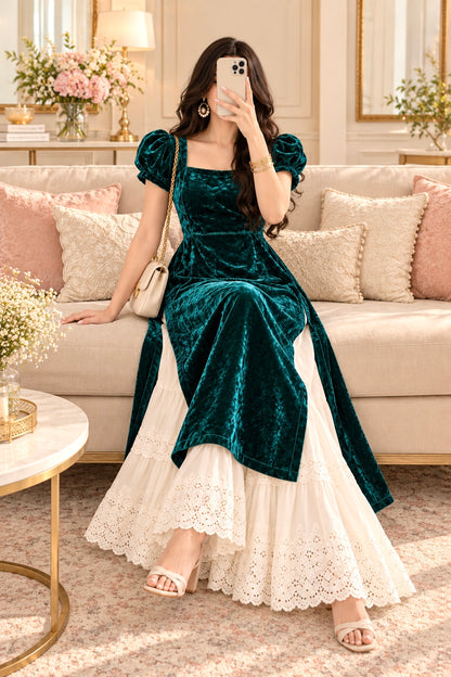 Rich Green Velvet Gulnaz Kurta